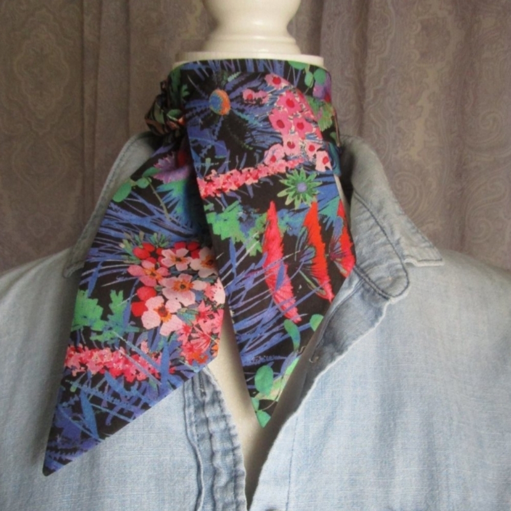 Liberty of London Art Fabric Skinny Scarf Tresco Black Floral Bespoke Co… - Picture 2 of 13